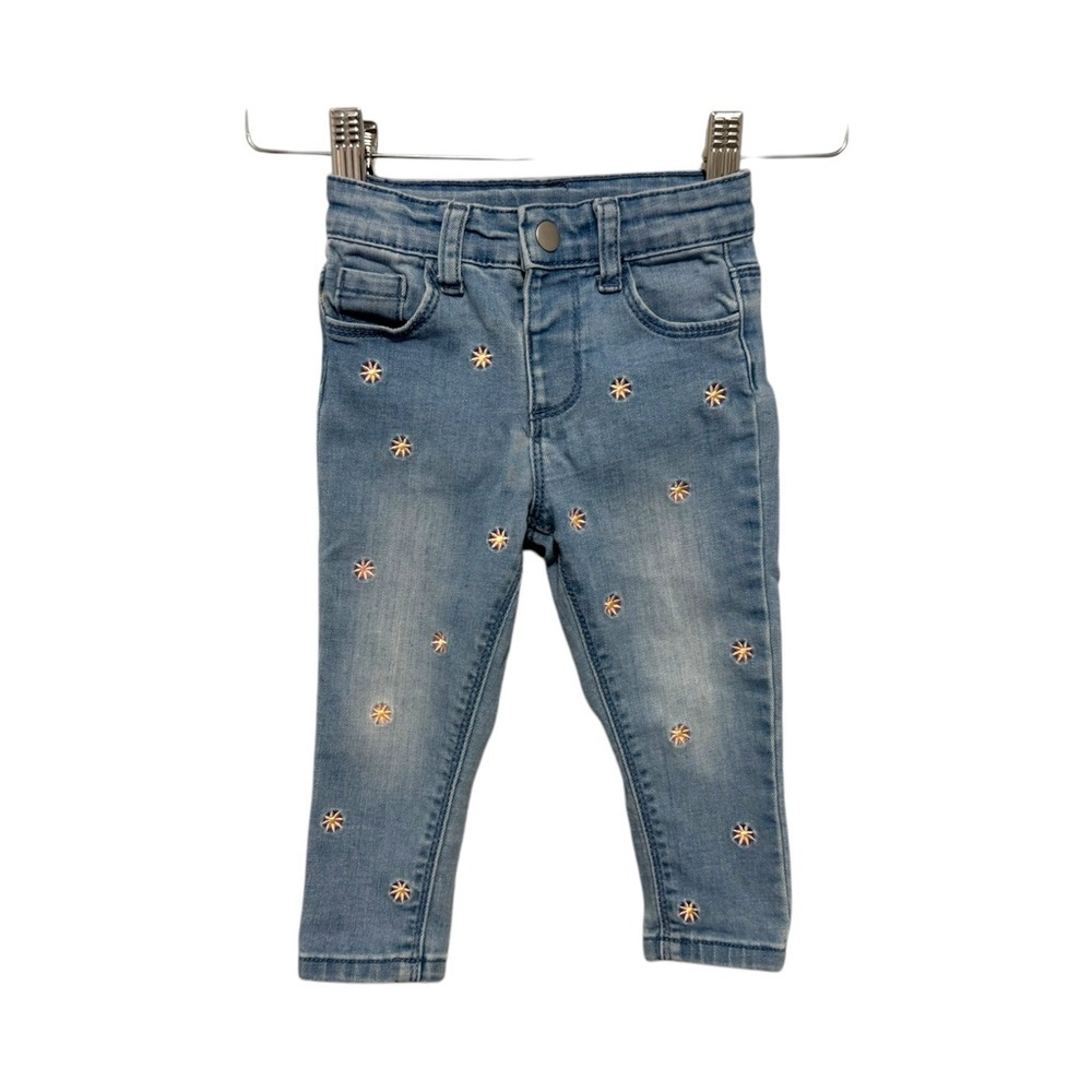 ⭐️ 5/$30 Primark Kids Embroidered Flowers Denim Jeans size 9-12 Months